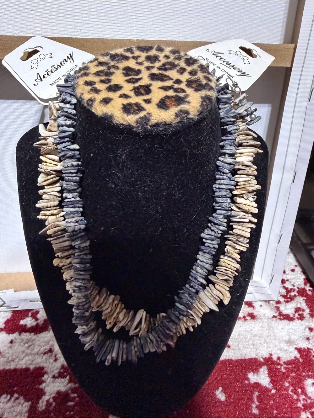 Bundle of 2 Natural Sliced Shell Singe Strand Necklaces 1 Pair of Dangle Earring